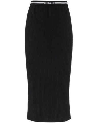 Miu Miu Falda de tubo con logo bordado - Negro