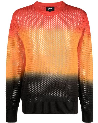 Stussy Dyed Open-knit Cotton Jumper - Orange