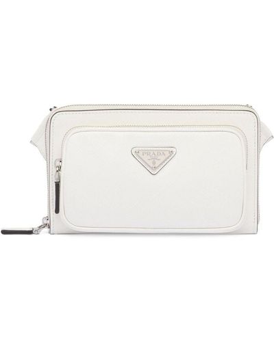 Prada Borsa messenger con placca logo - Bianco