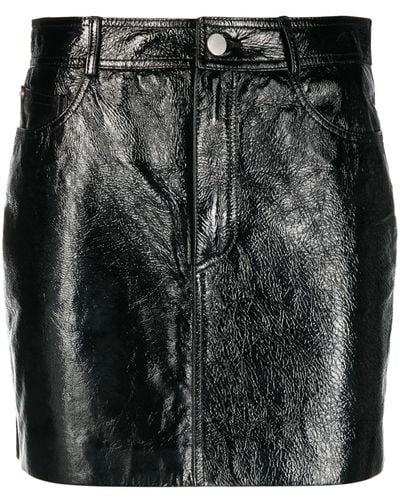 Alessandra Rich Coated Crinkled-leather Miniskirt - Black