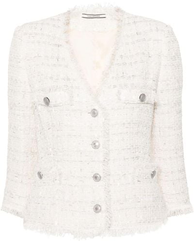 Tagliatore Lurex-detailing Frayed Tweed Jacket - Natural