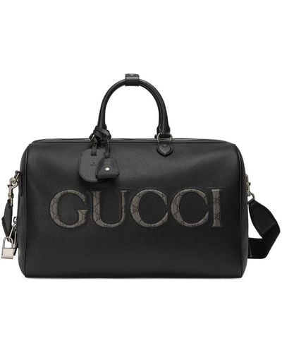 Gucci Logo-embossed Leather Duffle Bag - Black