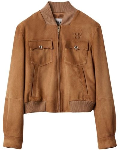 Miu Miu Suede Nappa Leather Jacket - Brown