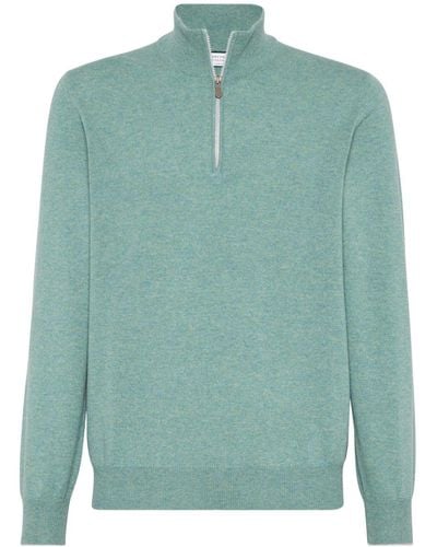 Brunello Cucinelli Half-Zip Cashmere Sweater - Green
