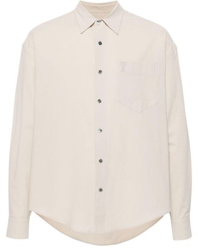 Ami Paris Ami De Coeur-embroidered Cotton Shirt - Natural