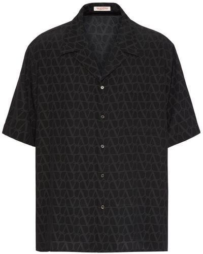 Valentino Garavani Toile Iconographe Silk Bowling Shirt - Black