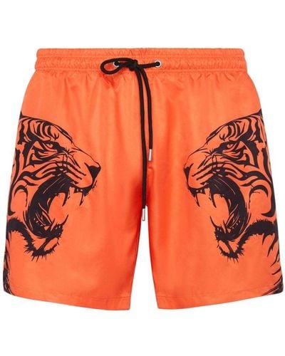 Philipp Plein Tiger-print Swim Shorts - Orange