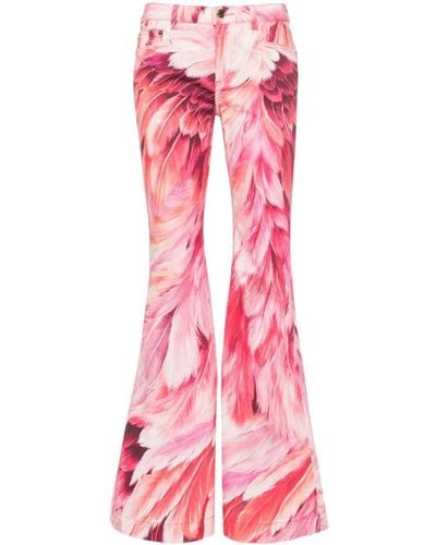 Roberto Cavalli Plumage-print Flared Jeans - Pink