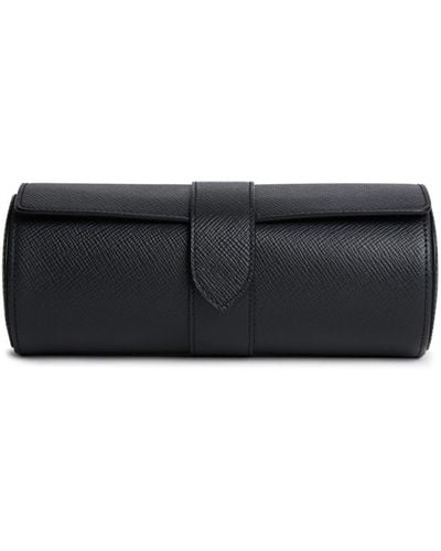 Smythson Panama Leather 3-watch Roll - Black