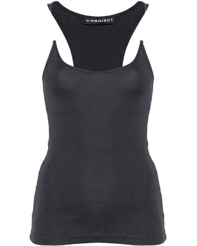 Y. Project Invisible Strap Ribbed Tank Top - Black