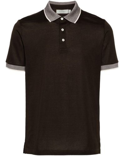 Canali Piqué-weave Cotton Polo Shirt - Black