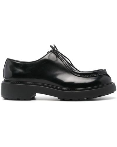 Prada Brushed-leather Derby Shoes - Black