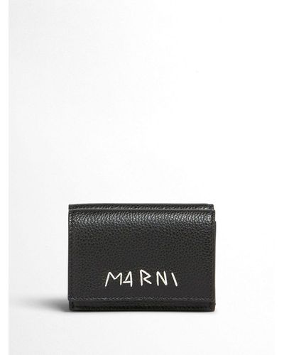 Marni Logo-embroidered Tri-fold Leather Wallet - Black