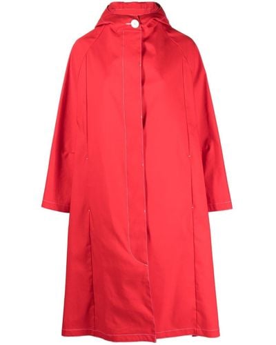 Mackintosh Knee-length Hooded Cotton Raincoat - Red