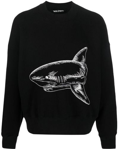 Palm Angels Split Shark Crewneck Sweatshirt - Black