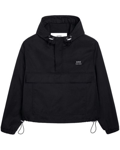 Ami Paris Logo-Lettering Hooded Jacket - Black