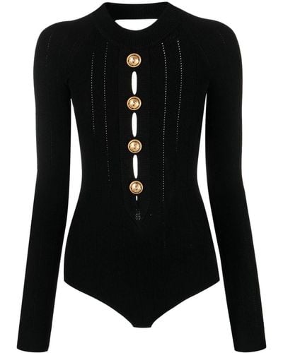 Balmain Button-embellished Knitted Bodysuit - Black