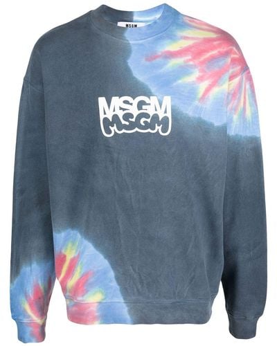 MSGM Logo-print Tie-dye Sweatshirt - Blue