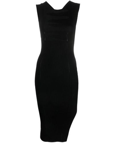 Pinko Round-neck Asymmetric Midi Dress - Black