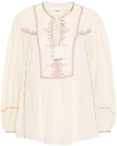 Isabel Marant Silekia Blouse With Geometric Embroidery - Natural
