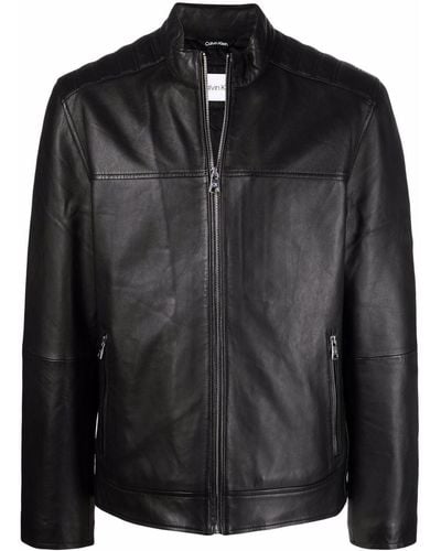 Calvin Klein Zip-up Leather Jacket - Black