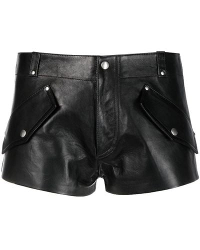 DURAZZI MILANO Flap-detail Mini Leather Shorts - Black