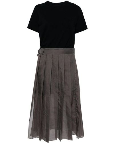 Sacai Layered Pleated Midi Dress - Black