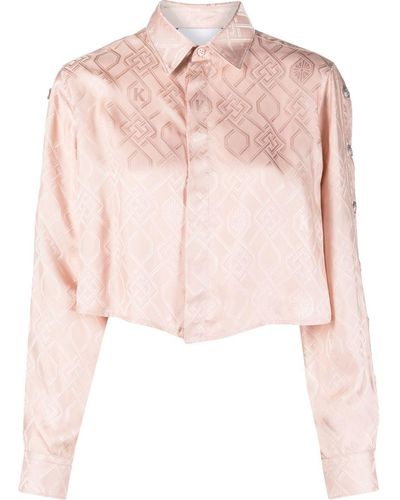 Koche Printed Cropped Blouse - Pink