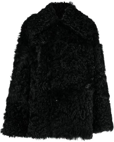 Ami Paris Shearling Button-up Coat - Black