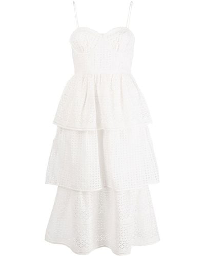 Self-Portrait Tiered Broderie Anglaise Cotton-voile Midi Dress - White