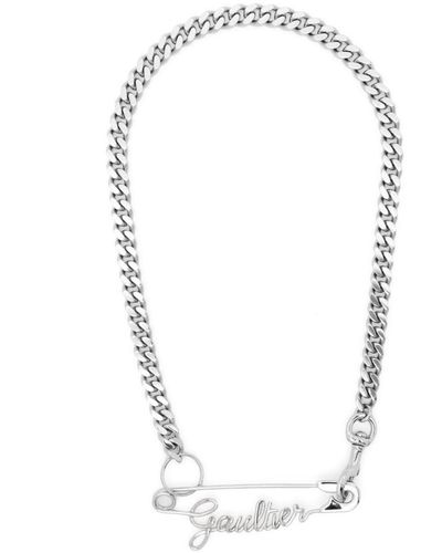 Jean Paul Gaultier Logo-plaque Curb-chain Necklace - White