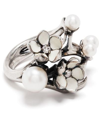 Shaun Leane Cherry Blossom Diamond Pearl Ring - Metallic