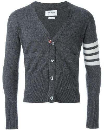 Thom Browne V-neck Cardigan With 4-bar Stripe In Medium Grey Cashmere - Grijs