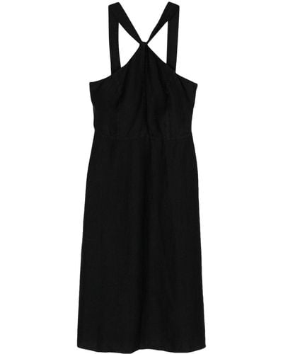 120% Lino Linnen Mini-jurk Met Halternek - Zwart