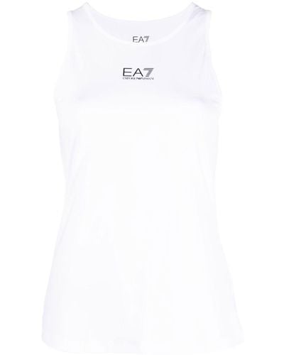 EA7 Top sin mangas con estampado del logo - Blanco