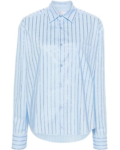 GIUSEPPE DI MORABITO Rhinestone-embellished Striped Shirt - Blue