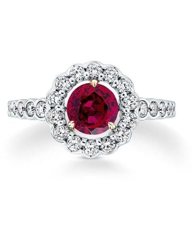 David Morris 18kt White Gold Elizabeth Ruby And Diamond Ring - Pink