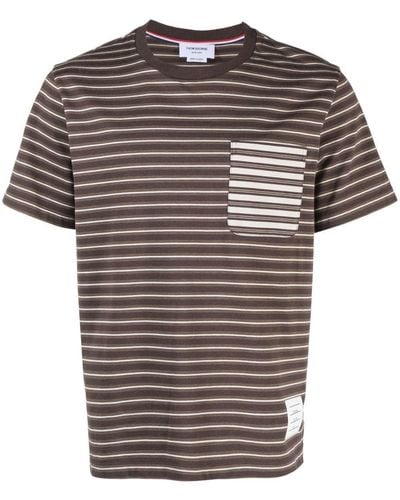 Thom Browne Stripe-print Cotton T-shirt - Brown