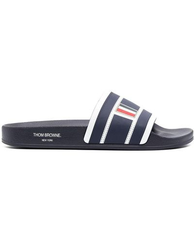 Thom Browne Chanclas a rayas con plataforma plana - Azul