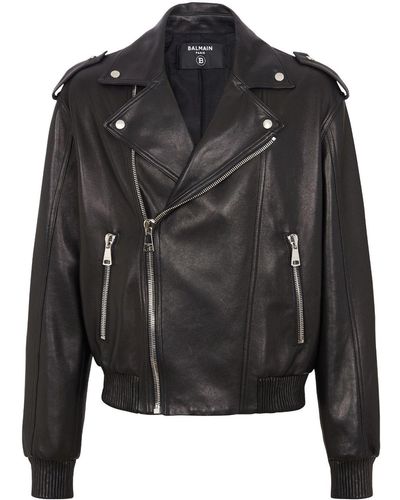 Balmain Bikerjacke aus Leder - Schwarz