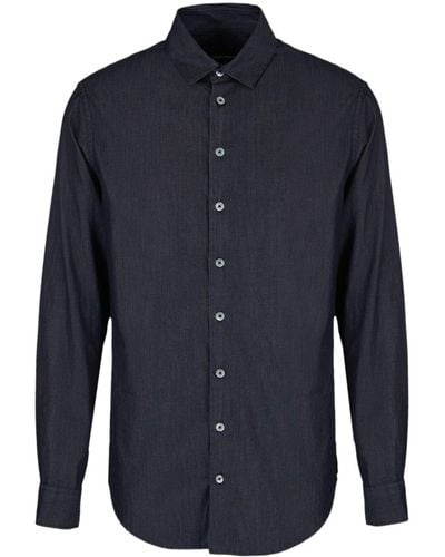 Giorgio Armani Slub-effect Cotton Shirt - Blue