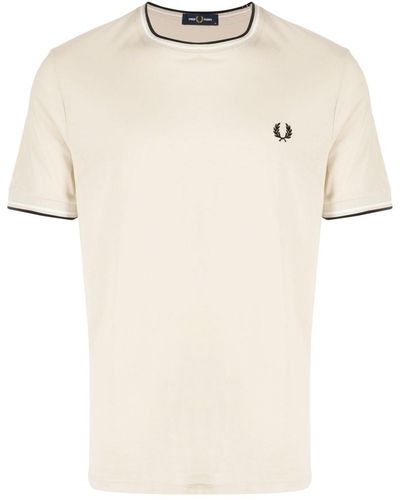 Fred Perry Logo-embroidered Cotton T-shirt - Natural