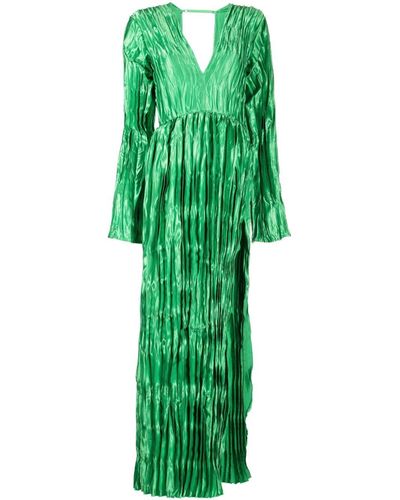 L'idée Long-sleeve Plissé Maxi Dress - Green