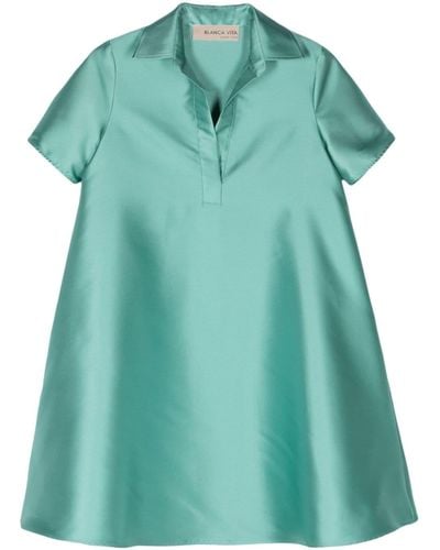 Blanca Vita A-line Satin Shirt Dress - Green