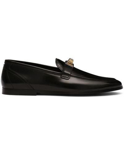 Dolce & Gabbana Logo-appliqué Leather Loafers - Black