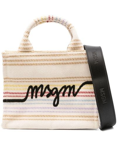 MSGM Logo-embroidered Striped Tote Bag - Natural