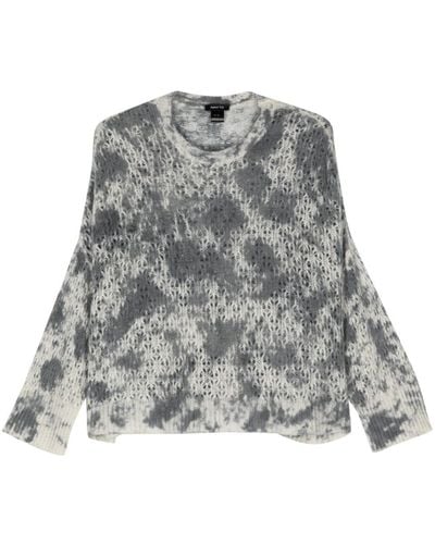 Avant Toi Camouflage-print Open-knit Sweater - Gray