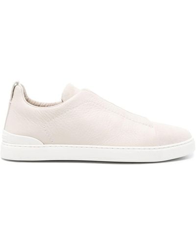 Zegna Triple Stitch Leather Trainers - Natural
