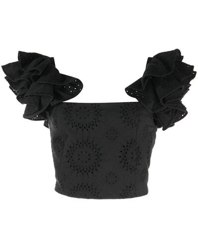 Alice + Olivia Tawny Ruffled Broderie-anglaise Crop Top - Black