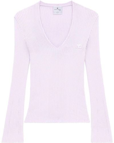 Courreges V-neck Ribbed Sweater - Pink